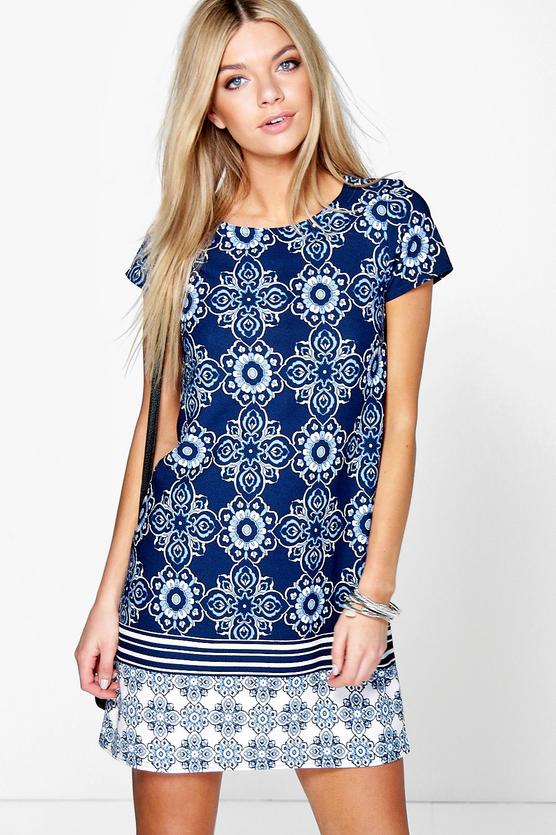 Ella Border Print Paisley Shift Dress